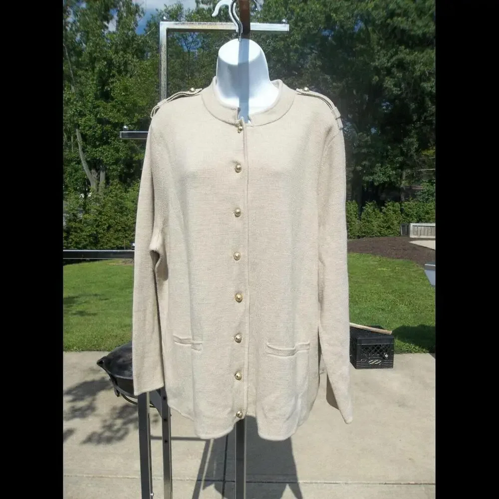 NWT TALBOTS BEIGE SWEATER W GOLD BUTTONS 3X $169